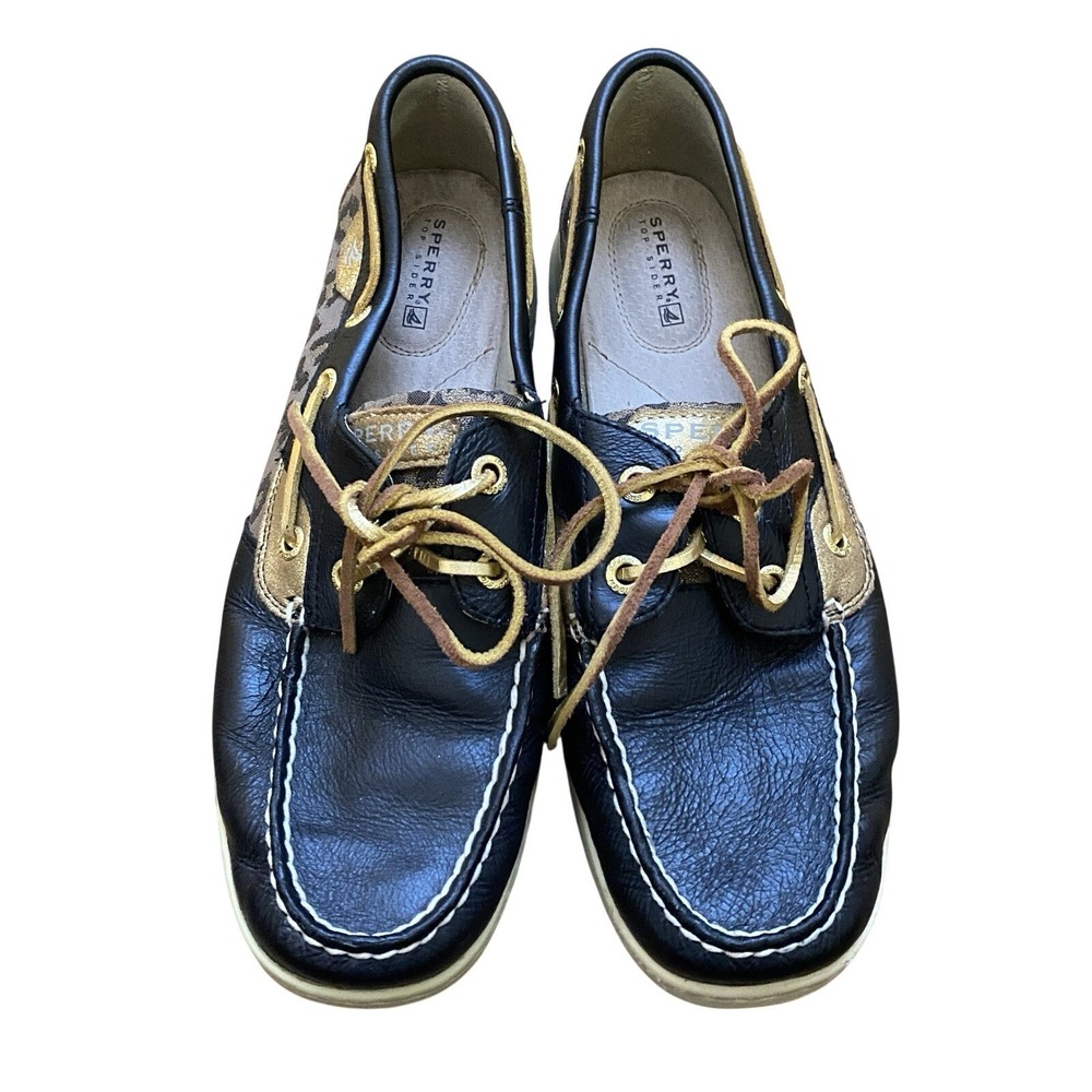 Sperry Top Sider Boat Shoes Leather Multicolor Gold Slip On Women‎ 8.5 Fisherman